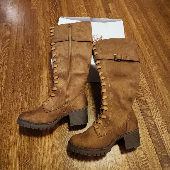 NIB Olivia Miller Mid-Calf Boots Cognac Size 7.5 - Picture 1 of 5